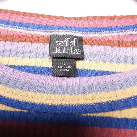 Wild Fable Womens Knit Crop Top Multicolor Stripe Long Sleeve Size Small - Picture 6 of 8